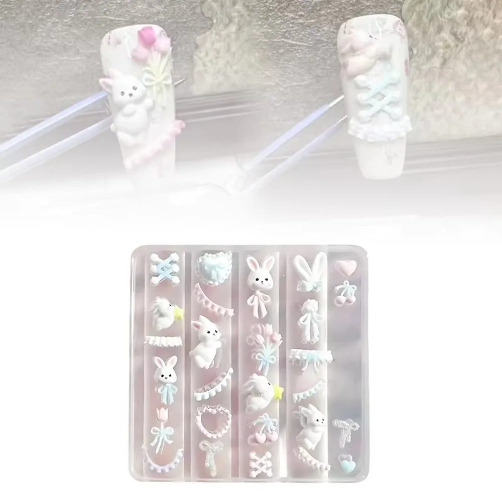 

Lace Bowknot Bunny 3D Silicone Nail Mold Cartoon Reusable Nail Art Decoration Flower Motif DIY Nail Template Home Nail Design