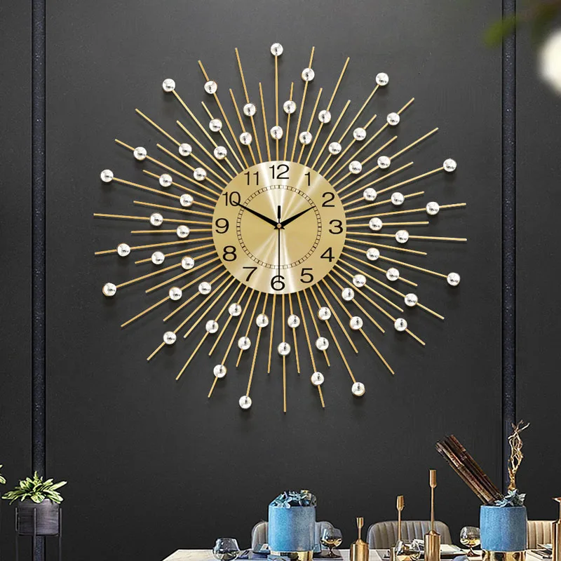 Large 3D Wall Clocks Metal Silent Luxury Clock Creative Living Room Quartz Modern Gold Round Wall Art Watches Home Decor Gifts