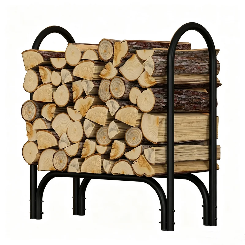 New Premium standing Firewood Log Rack with Handles Indoor Outdoor Hearth Decor