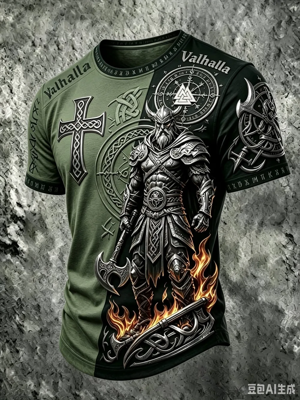Nordische Mythologie, Valhalla-Krieger, 3D-Druck, lässiges Street-Punk-Outdoor-Fitness-T-Shirt für Herren, große Größen, Eltern-Kind-Top – Detail 5