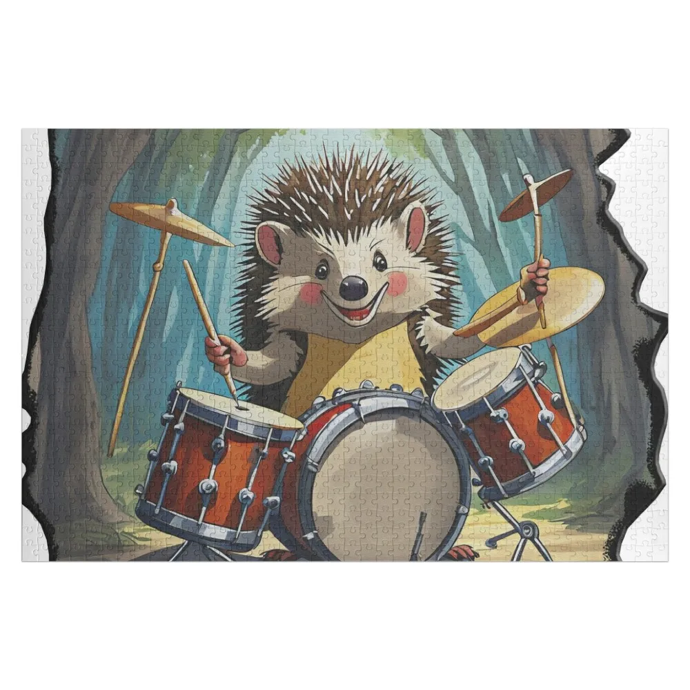 

hedgehog, hedgehog playing drums Jigsaw Puzzle Baby Wooden Custom Name Wood Personalized Gift Married Customizable Gift Puzzle