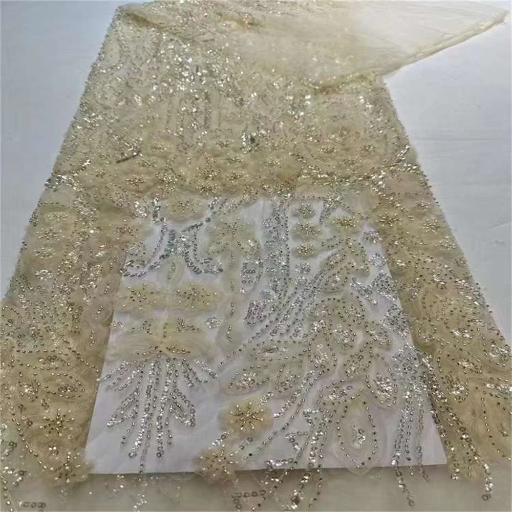 2024 Latest African Lace Fabric Beaded Sequins 2024 High Qualitg French Quality Nigerian Embroidery Wedding Party Bride Dress