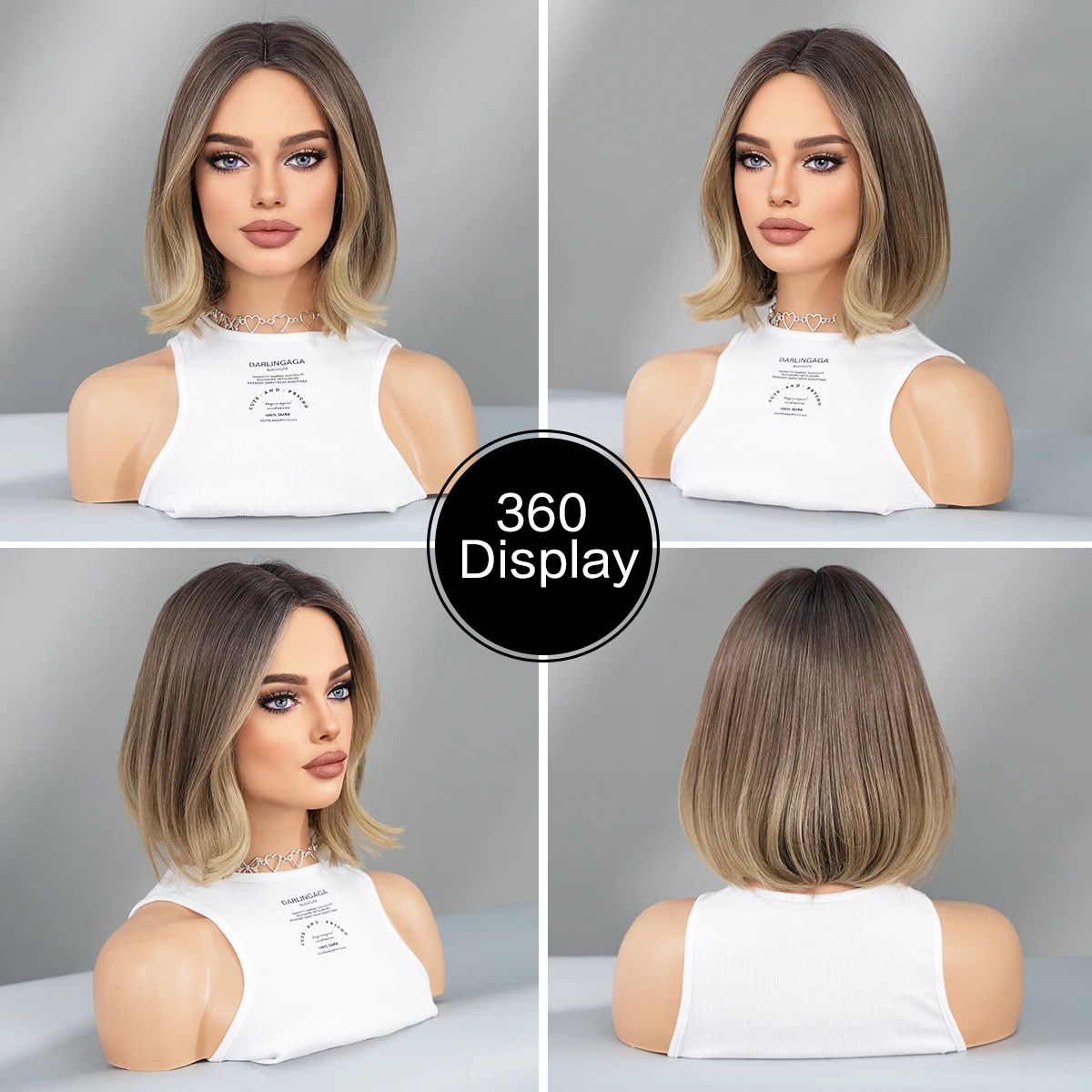 13*4 Lace Front Wig High Density Synthetic Short Straight Brown Ombre Blonde Bob Wigs for Women HD Transparent Lace Front Wigs