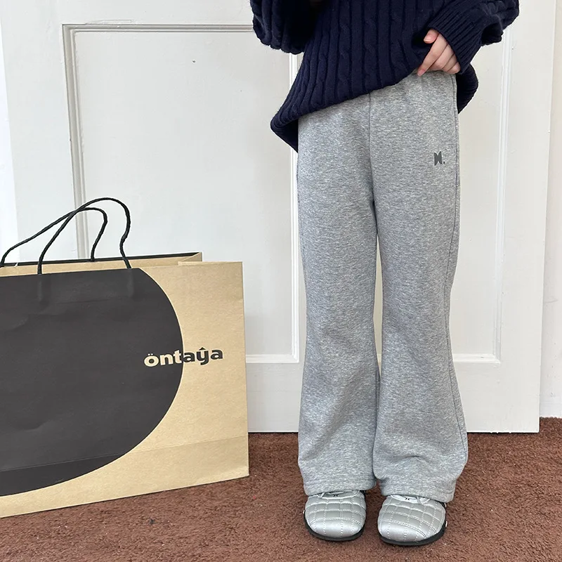 2025 Winter New Fashion Girls Korean Style Thickened Warmth Versatile Daily Style Slim Fit Micro-Bell Pants Boutique Clothing