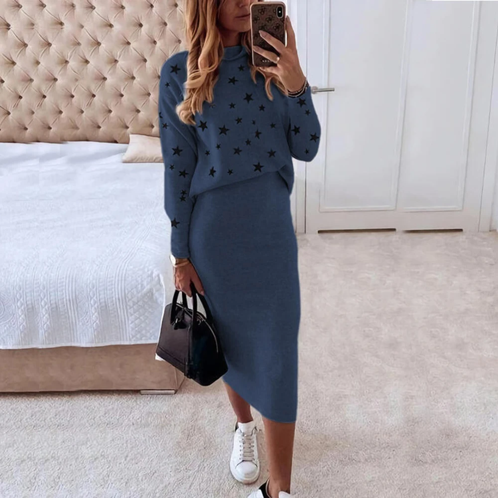 Skirt Sets for Women Clothing 2023 Autumn Winter Elegant Hip Skirts 2 Piece Suit Vestido Femal Clothing Long Sleeved Top+Dress