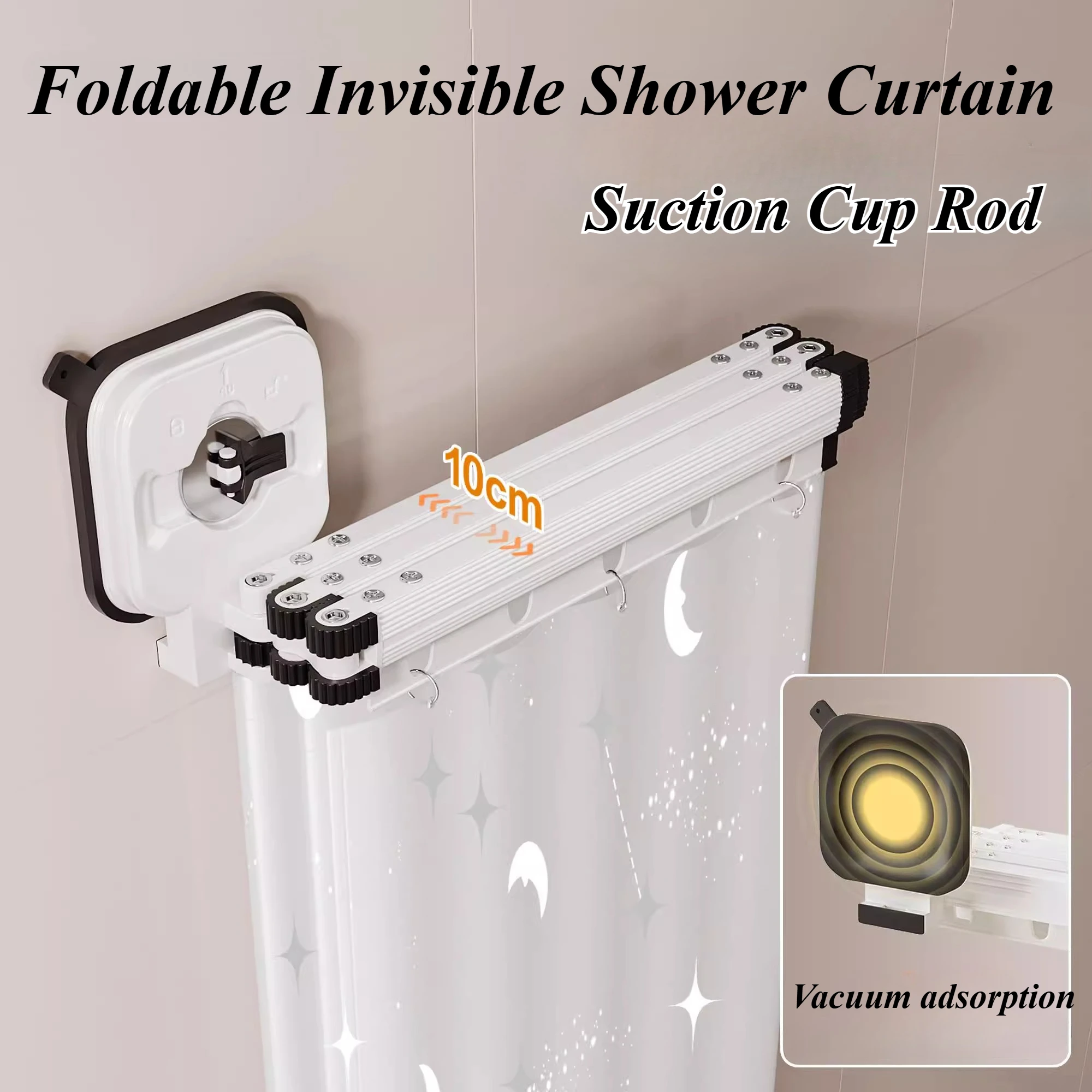 

PVC Shower Water Curtain with Suction Cup Rod Folding Invisible Bathroom Toilet Bath Waterproof Partition