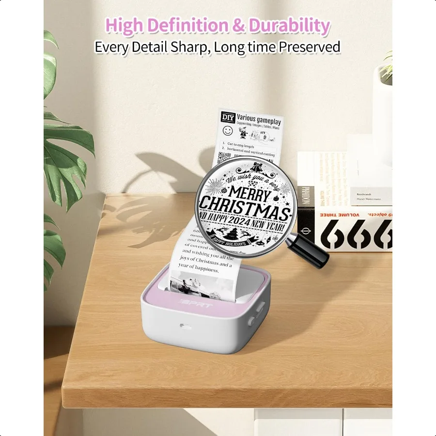 Pembuat Stiker Printer Termal Portabel dengan 1 Rol Kertas Stiker Bluetooth Printer Mini Pembuat Label untuk Catatan DIY Belajar Mi