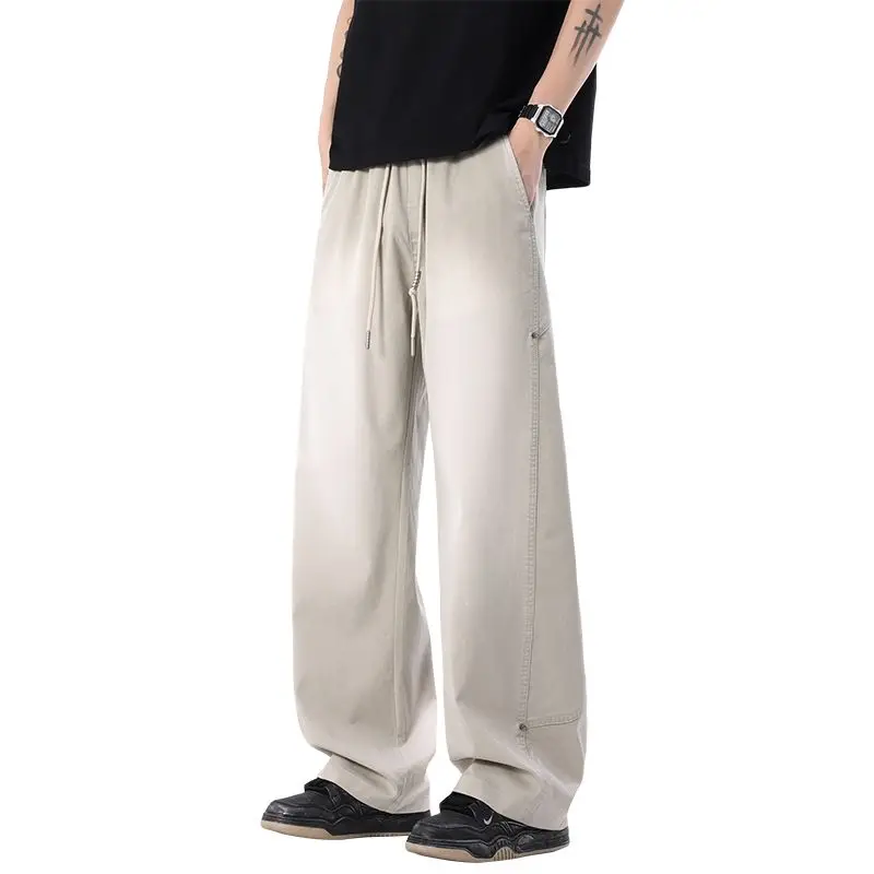 Cool Sensation Men's Summer Casual Straight Leg Pants American Style Worn White Tianli Lelsier Fabric mid Waist Trousers
