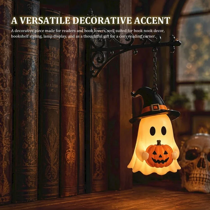 Halloween Hanging Ghost LED Light Cute Patchwork Ghost Pendant Lamp with Pumpkin Bucket Bowknot for Home Indoor Party Decor