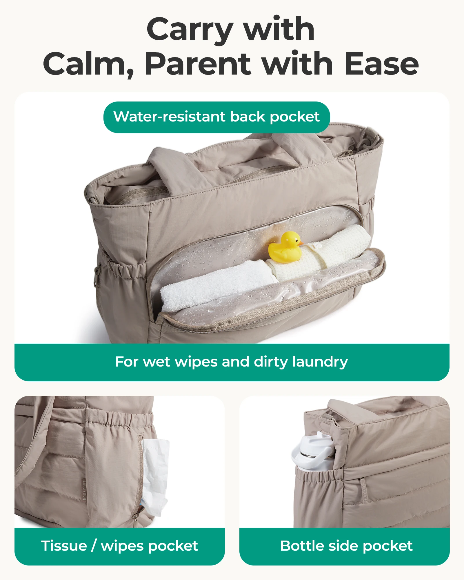 BAGSMART Diaper Bag Tote Large Mommy Bag Pacifier Case Water Resistant Nappy Bag with Changing Pad Stroller Clips for Travel - view 3