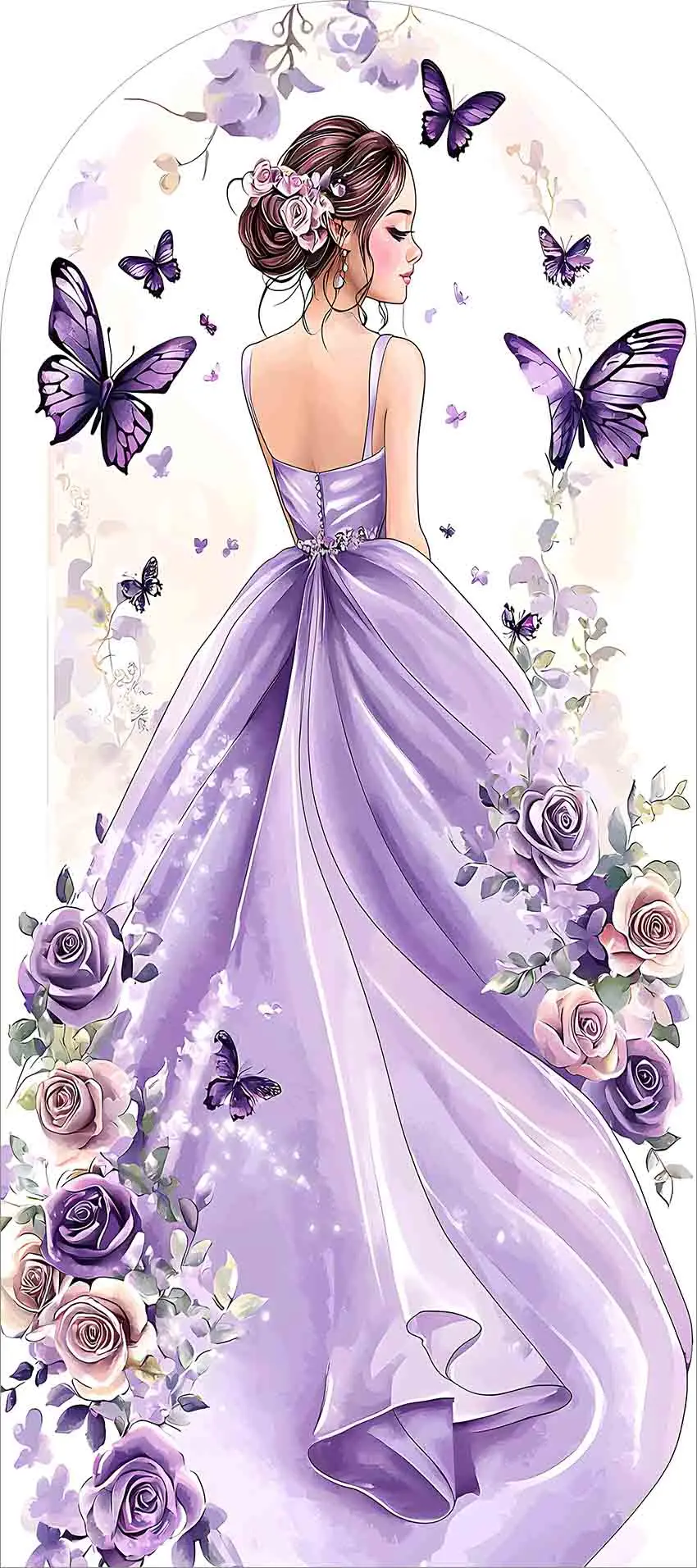 Mehofond Quinceanera Sweet Princess Arched Cover Backdrop Girl Birthday Wedding Party Purple Dress Flower Butterflies Background