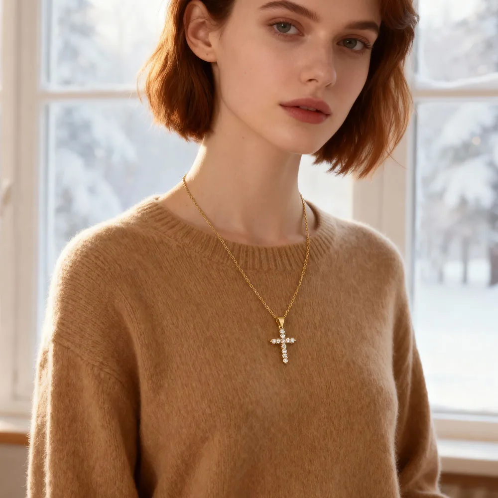 

Cubic Zirconia Crucifix Cross Neckalce Pendant for Women Simple Layered Jewelry