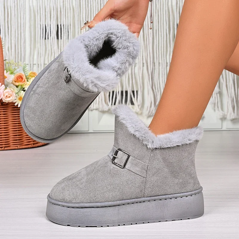 

Зимние ботинки на толстой плюшевой платформе, женские модные нескользящие зимние ботинки с пряжкой и декором, женские удобные теплые ботильоны на толстой подошве Botas Mujer