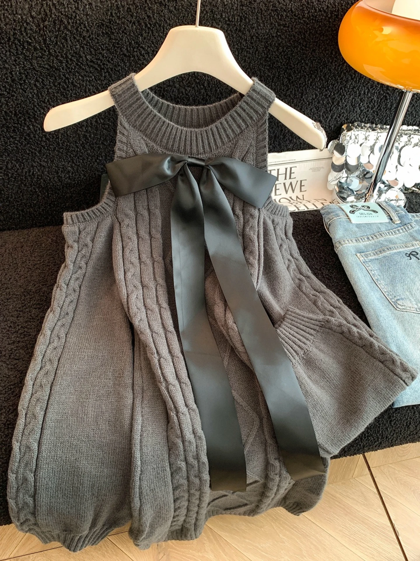 

Длинное вязаное платье-свек в стиле ретро, зимнее теплое женское платье с узлом, свободный крой, круглый Ne