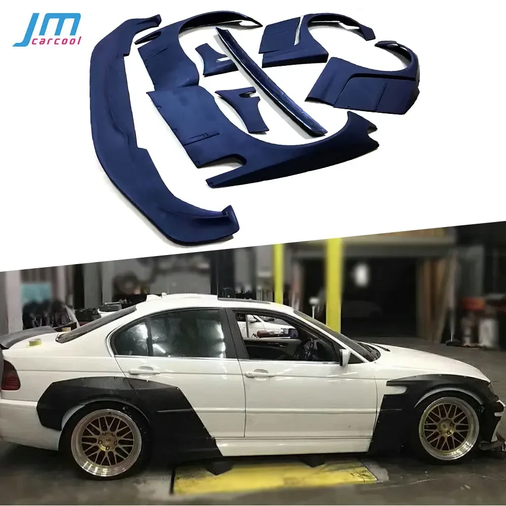 Car Wide Body Kit For BMW E46 Sedan 4 Door FRP Fiber body kit Cover Front Lip Rear Fender Trunk Spoiler Rocket Bunny Parts