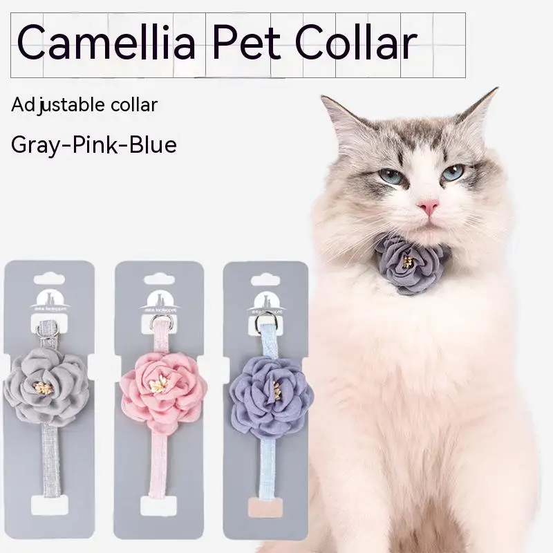 Pet Collars New Pet Camellia Flower Cat Collars Cute Princess's Birthday Adjustable Pet Dressing Tool Pet Accessories Supplies