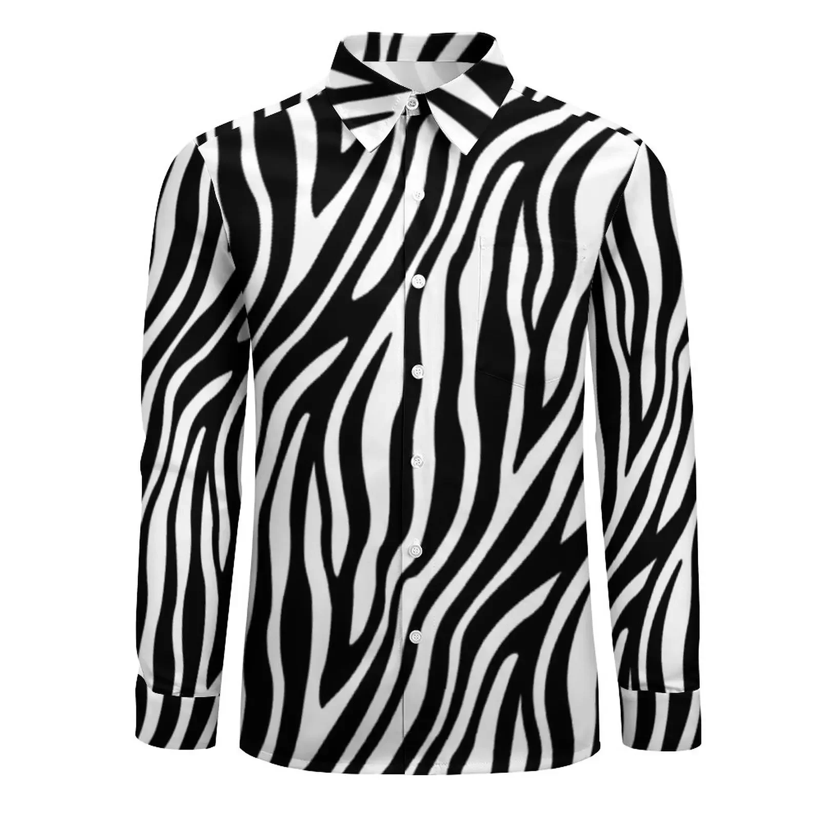 Camicie casual con motivo zebrato Camicia da uomo con stampa a strisce di animali africani Manica lunga Camicette Y2K alla moda Top grafico autunnale Taglie forti