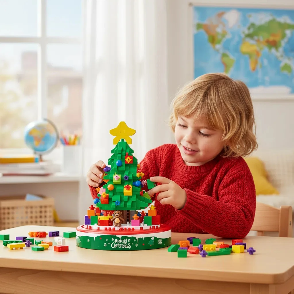 

OUZEY Christmas Tree Building Blocks - DIY Tabletop Decor Set, Educational Holiday Toy Gift for Kids Boys Girls Age 6+