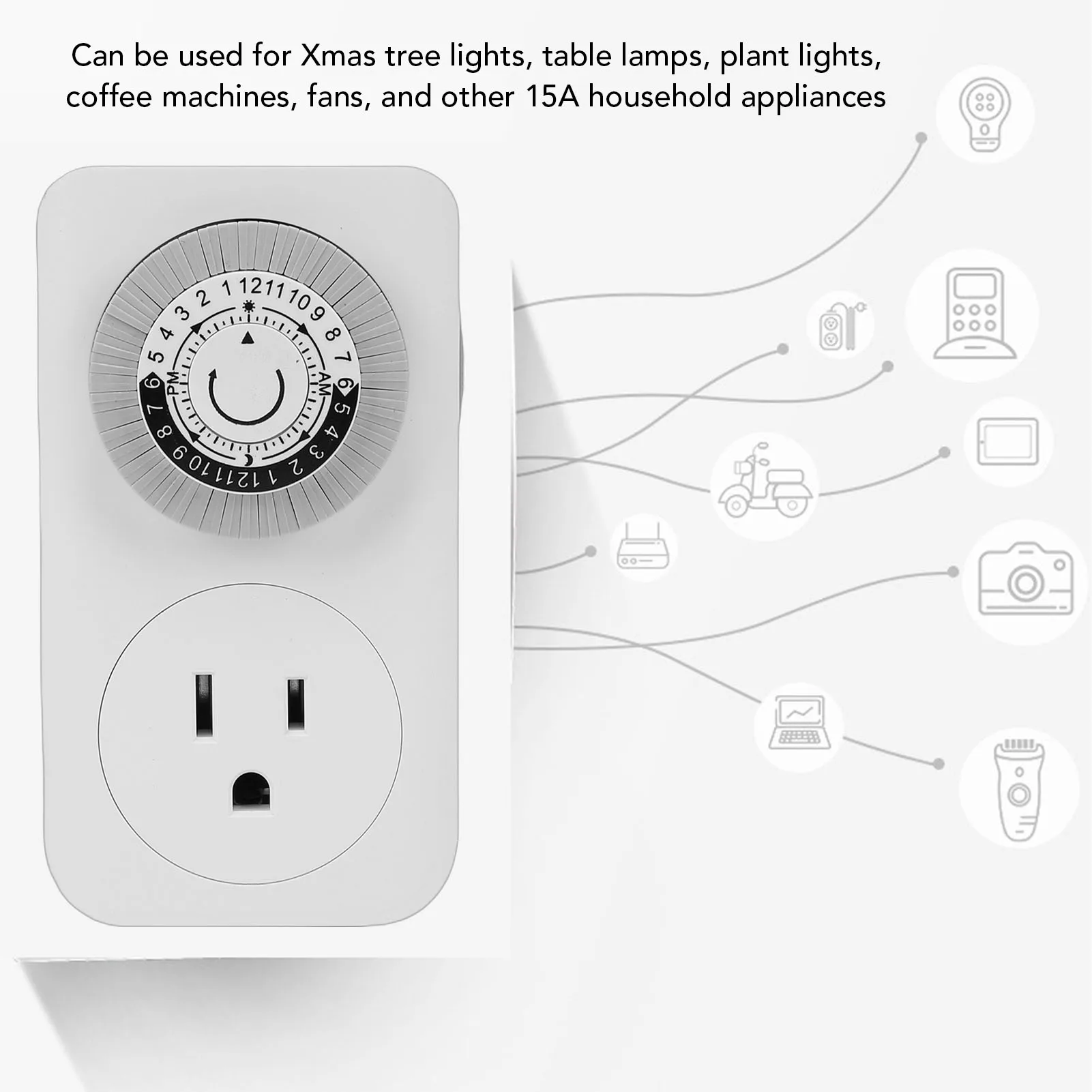 

Механический таймер-розетка с 24-часовым режимом, 48 настройками, с защитой от детей, для использования внутри помещений