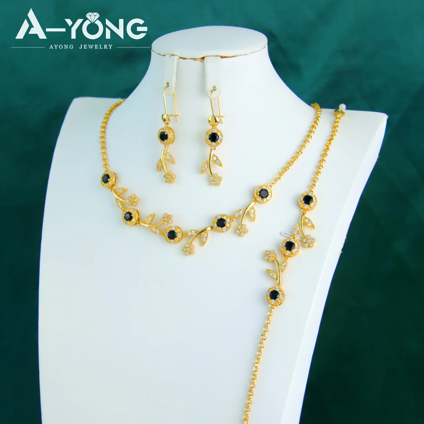 Luxus Brasilianisches Gold Zirkonia Schmuckset 21k vergoldet Nigeria Braut Hochzeit Halskette Marokkanische Frauen Vintage Heiraten Schmuck – Detail 5