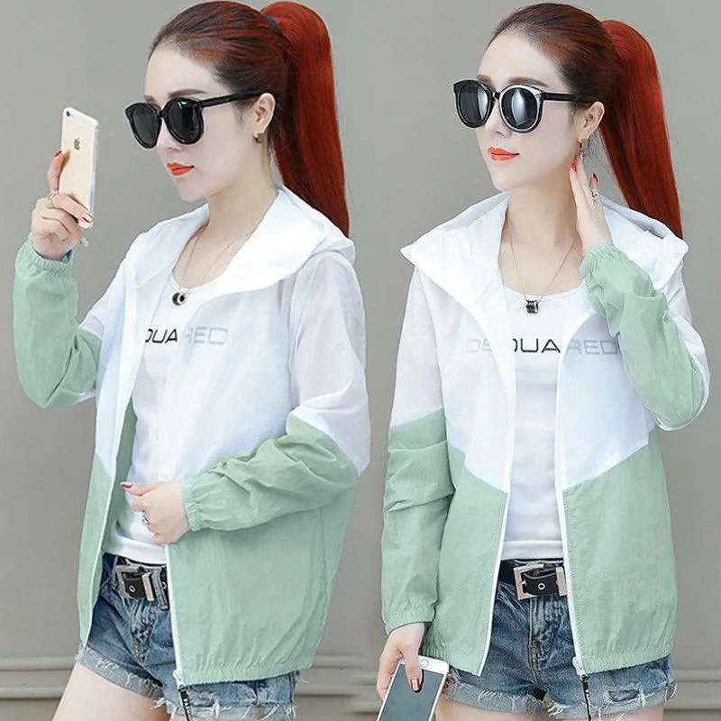 

Summer Thin Outdoor Travel Women's Sun Protection Jacket Cute Style UV Protection Long Sleeve Hooded Coat Regular Length