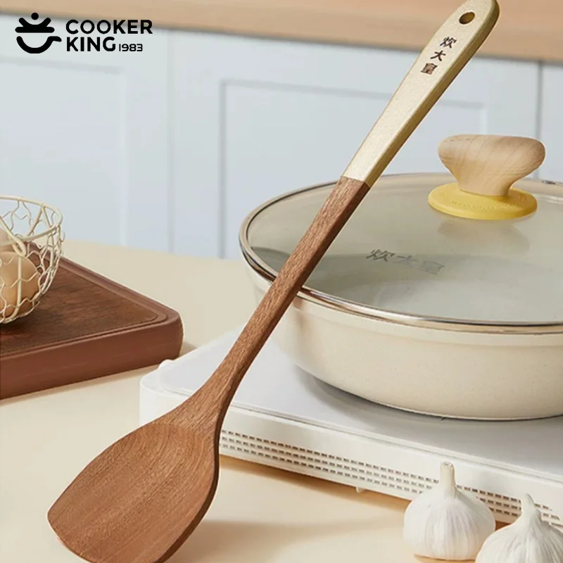 COOKER KING Mushroom Shaped Spatula Non Stick Frying Pan Spatula Soup Spoon Wear Resistant Kitchen Tool 35CM Ebony Wok Spatula