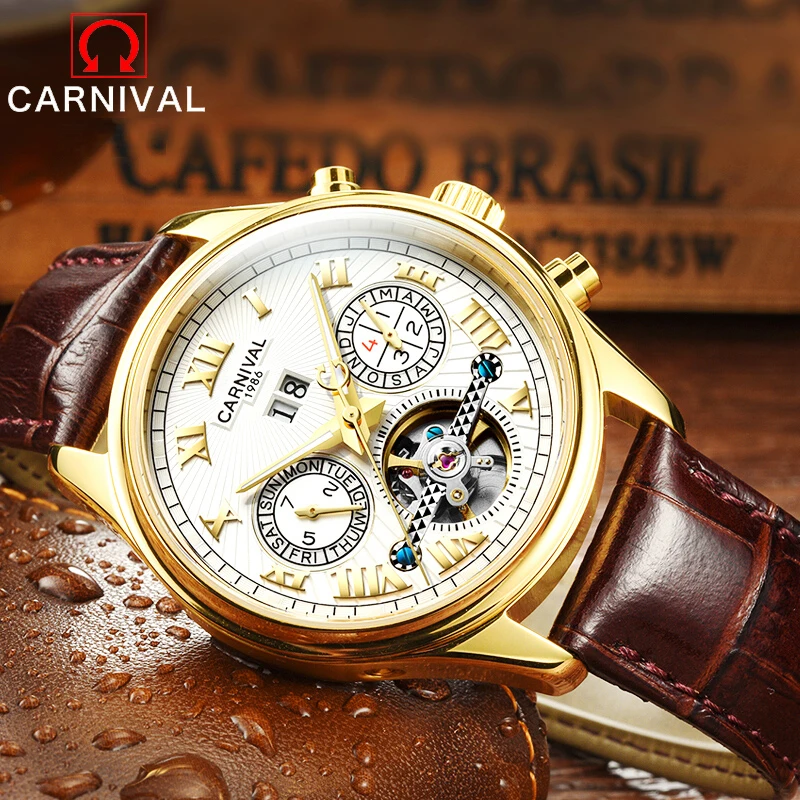 Imagem -04 - Carnival Brand Relógio Militar Moda Luxo à Prova d Água Relógios Mecânicos para Homens Relógio Tourbillon Automático Relógio Masculino