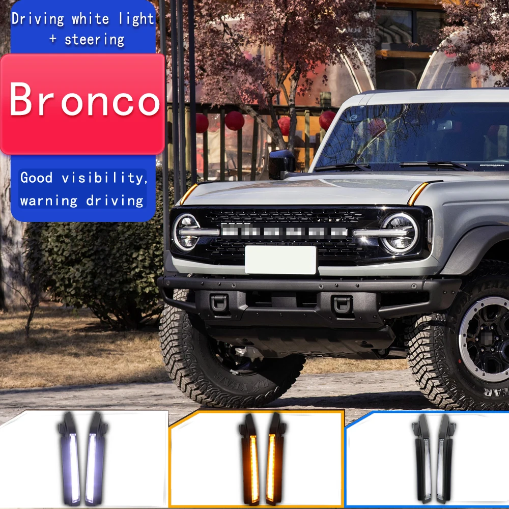

Car DRL Hood Lamp Side Marker Lights LED Daytime Running Light For Ford Bronco 2021 2022 2023 2024 Dynamic Turn Signal