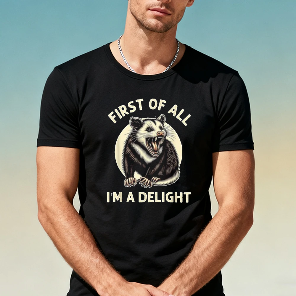 First of All I'm A Delight Angry Opossum T Shirt Men Clothes Short Sleeve O Neck Summer Shirt Funny Animal Graphic Tee
