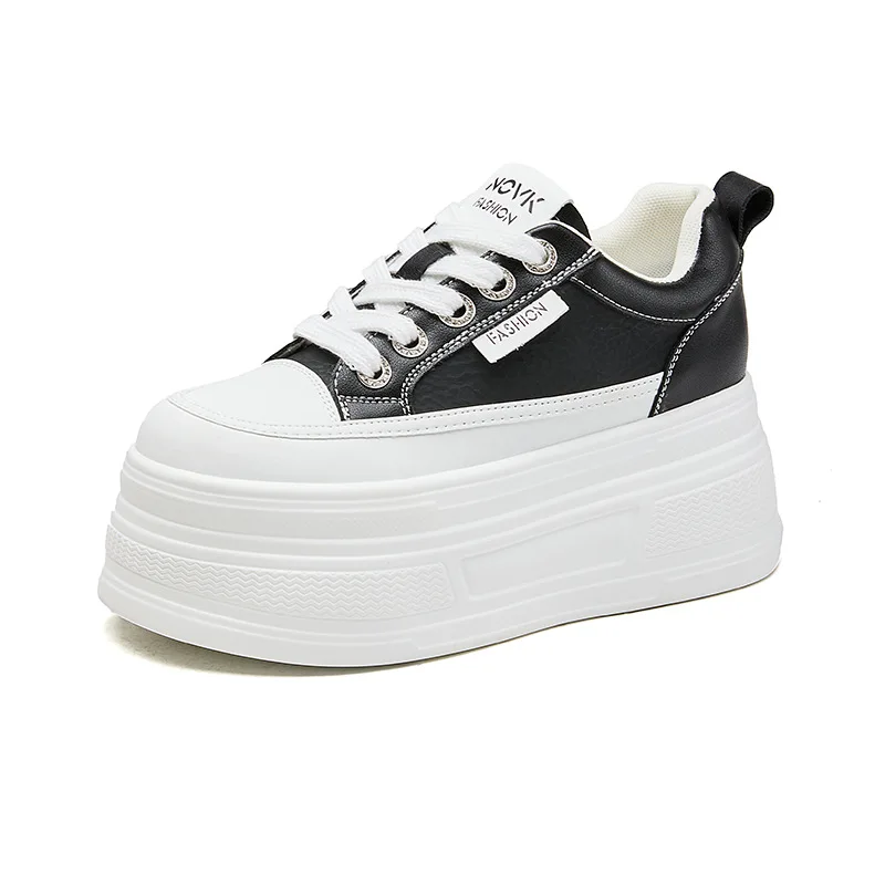 

Женские нескользящие повседневные белые кроссовки на толстой подошве с высокой платформой, кожаные, на каблуке 8 см, для прогулок и спорта, новинка Весна-Лето 2026