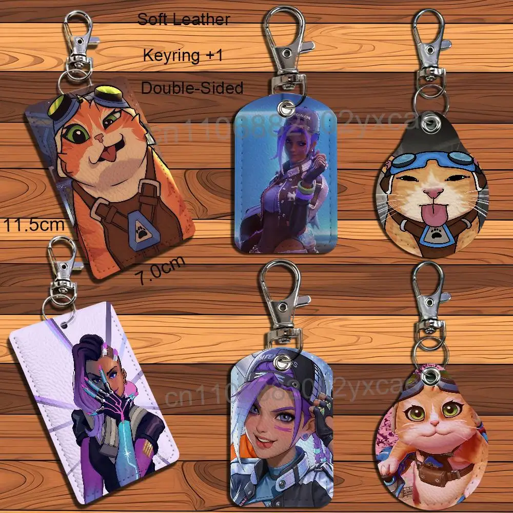Game Jetpack Cat Sombra Overwatch Leder-Schlüsselanhänger mit Ausweishalter und Schlüsselband – Ausweis-/Zugangskartenhalter, Schlüsselring-Accessoire, Geschenk