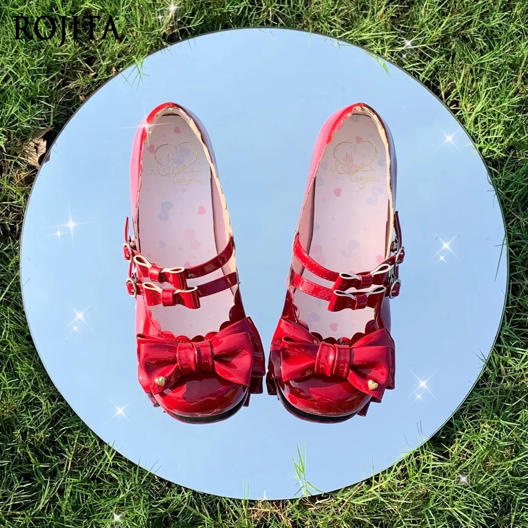 

Lolita Cute Round Head Patent Leather Shoes Lo Shoes Mary Jane Versatile Medium Heel Leather Shoes Strap Heel Shoeses