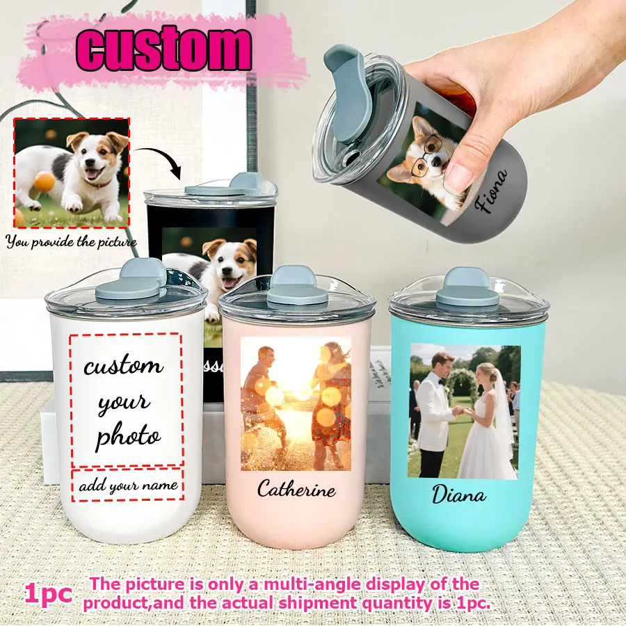 1pc custom photo/logo 10oz stainless steel wine tumbler insulated coffee cup with lid portable water cup birthday gift