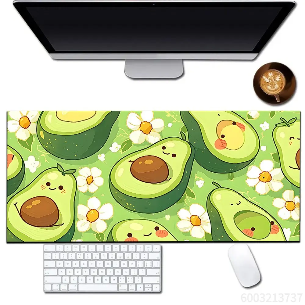 Cartoon Avocado Green Desk Mat, Large Non Slip Rubber Base Mousepad, Kawaii Fruit Design Keyboard Table Pad