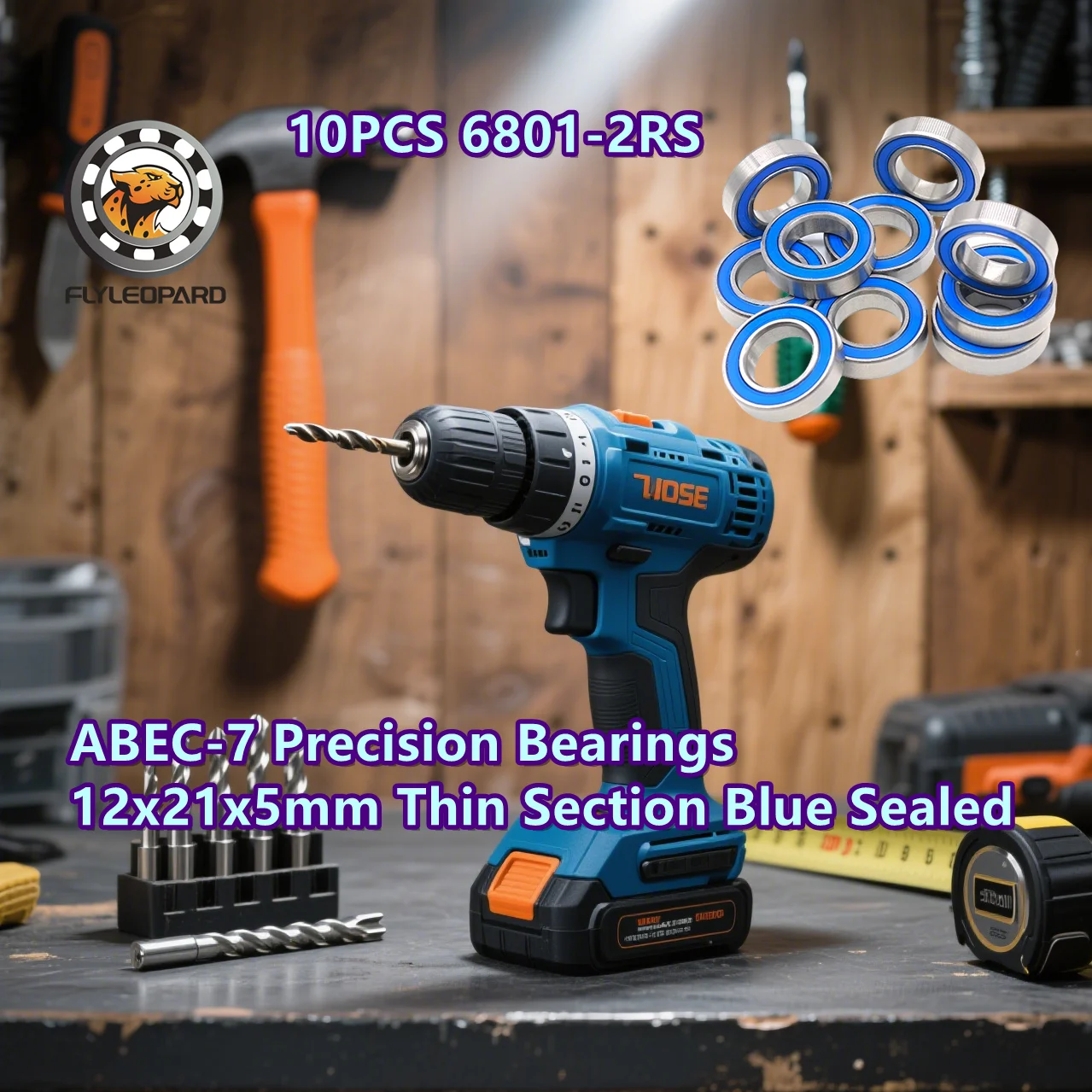 10PCS 6801-2RS ABEC-7 Precision Bearings 12x21x5mm Thin Section Blue Sealed