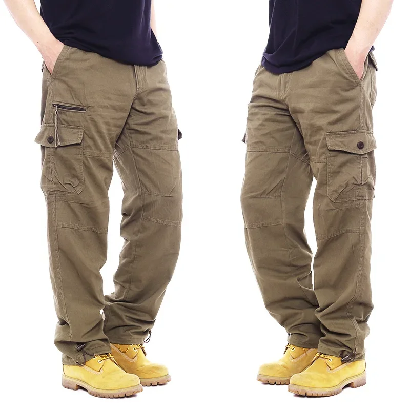 Simple cotton overalls men\'s casual pants elastic waist plus size  multi-pocket slacks site