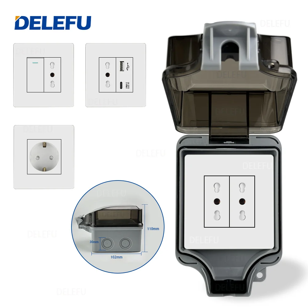 DELEFU Waterproof Box Italian Standard Type 86 Switch Socket White