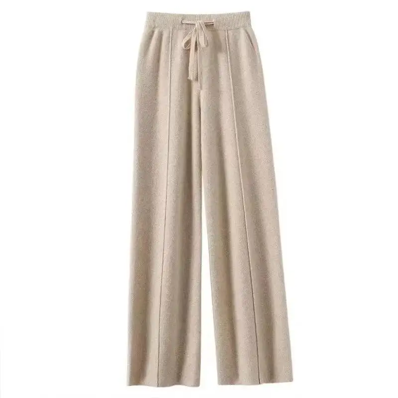 Women's Merino Wool Knitted Wide Leg Pants Autumn Winter Casual Harajuku Style Neutral Fit Other Material 100%
