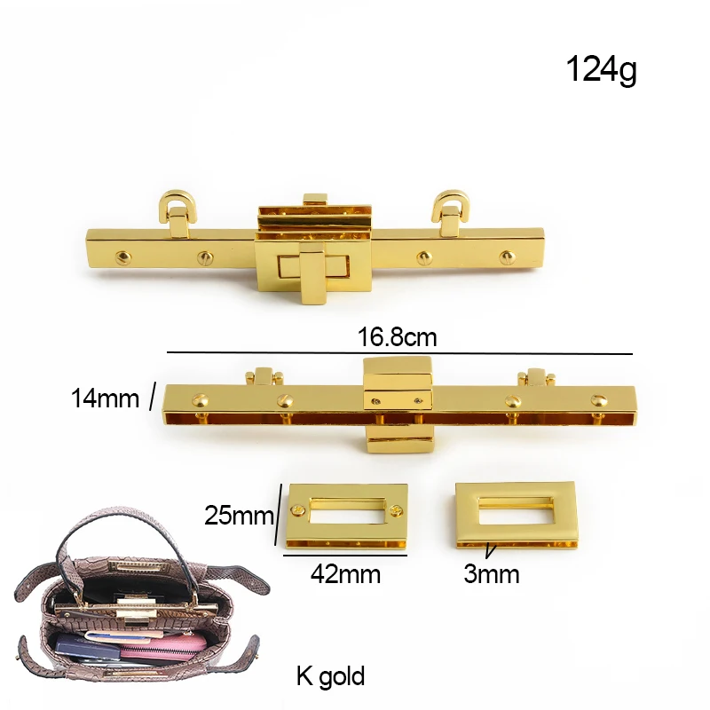 1-5-10Sets K Gold 21.8/16.8CM Metal Double Twist Locks For DIY Replacement Bags Handbag Handle Turn Lock Hardware Accessories