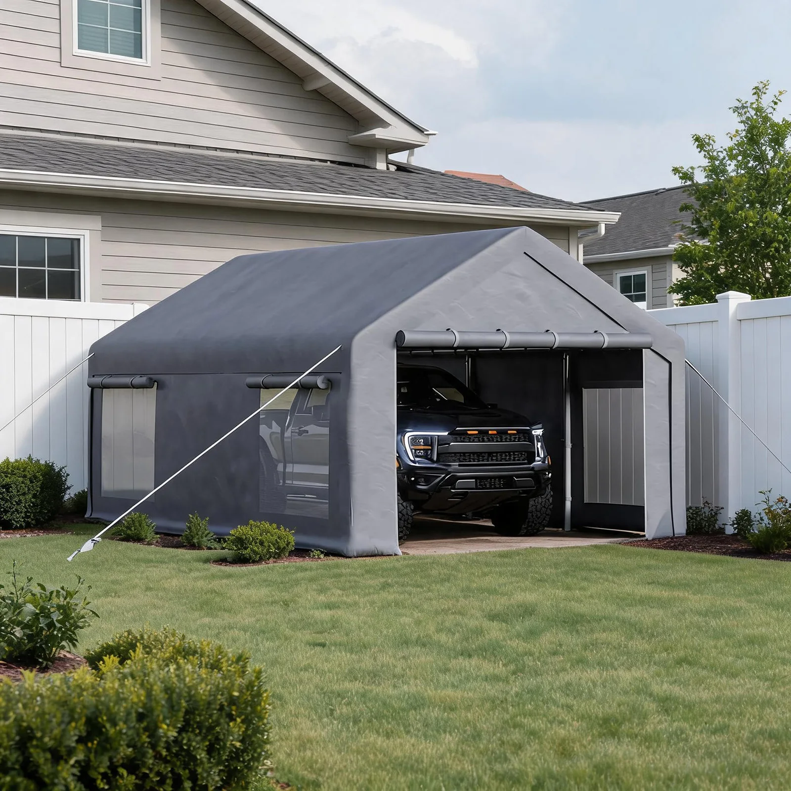 10x20FT Heavy Duty Carport Canopy With Sidewalls, 200G PE Portable Garage With Roll Up Doors & Windows For Cars Trucks Boats SUVs