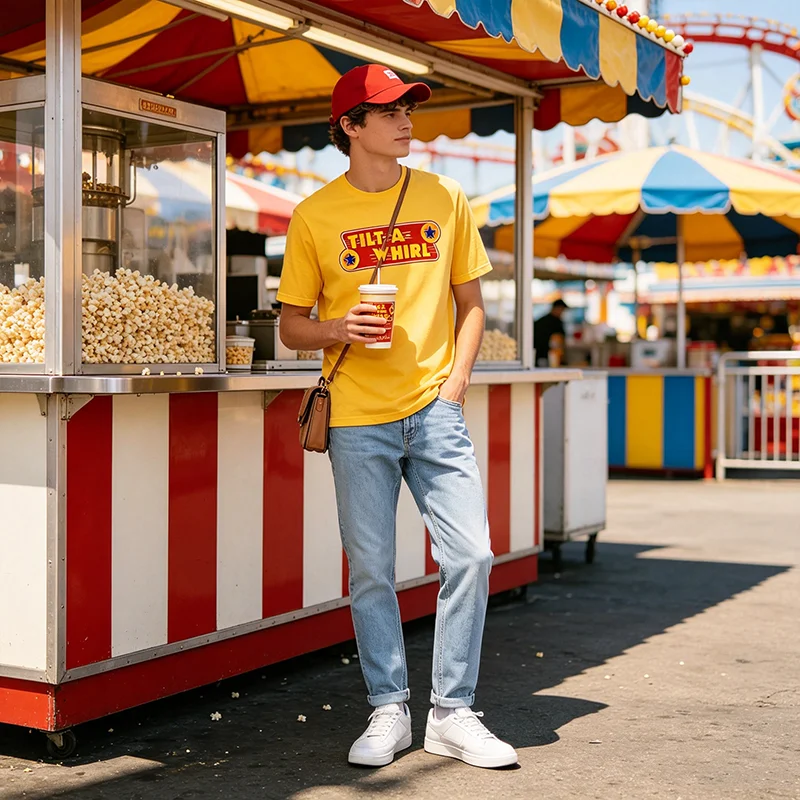 Tilt-A-Whirl T-Shirt Retro Vergnügungspark Klassisches Streetwear-T-Shirt Y2k Persönlichkeit Freizeitpark Grafik Spruch T-Shirt für Damen Herren Top – Detail 9