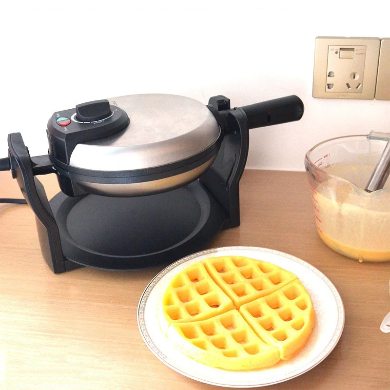 220V Flip Waffle Maker Round Pancake Maker Rotating Waffle Iron Plug-in Breakfast Machine Electric Griddle  1000W