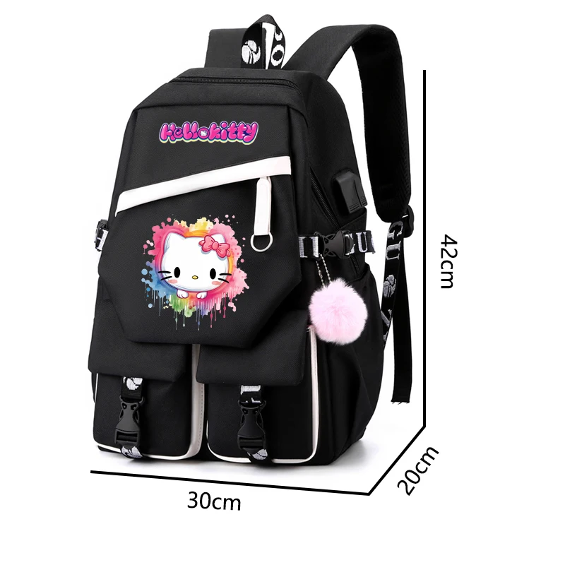 Sac à dos Hello Kitty Cartoon pour adolescents, sac à dos de retour à l'école pour filles et garçons, sac à dos en toile Anime pour enfants, sac à dos étudiant pour femmes