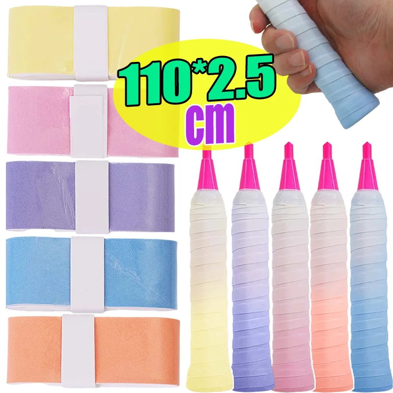 

Теннисная ракетка для бадминтона, ручка из искусственной кожи, поглощающая пот, нескользящая ручка, лента с градиентным цветом, дизайн для спортивных комфортных инструментов