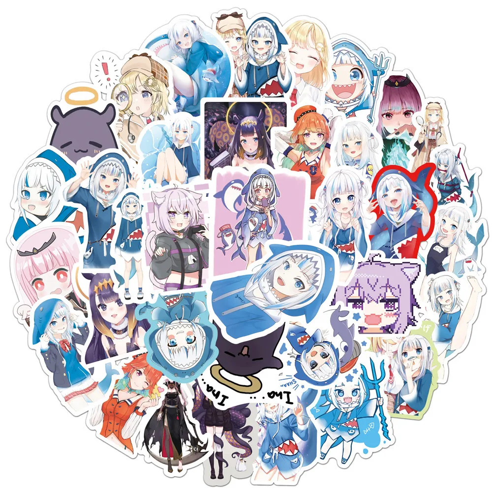 AliExpress NONE 50Pcs Gawr Gura Stickers Shark Girl Sticker Cartoon Image Graffiti Decals For Suitcase Fridge Laptop Guitar Car Bike