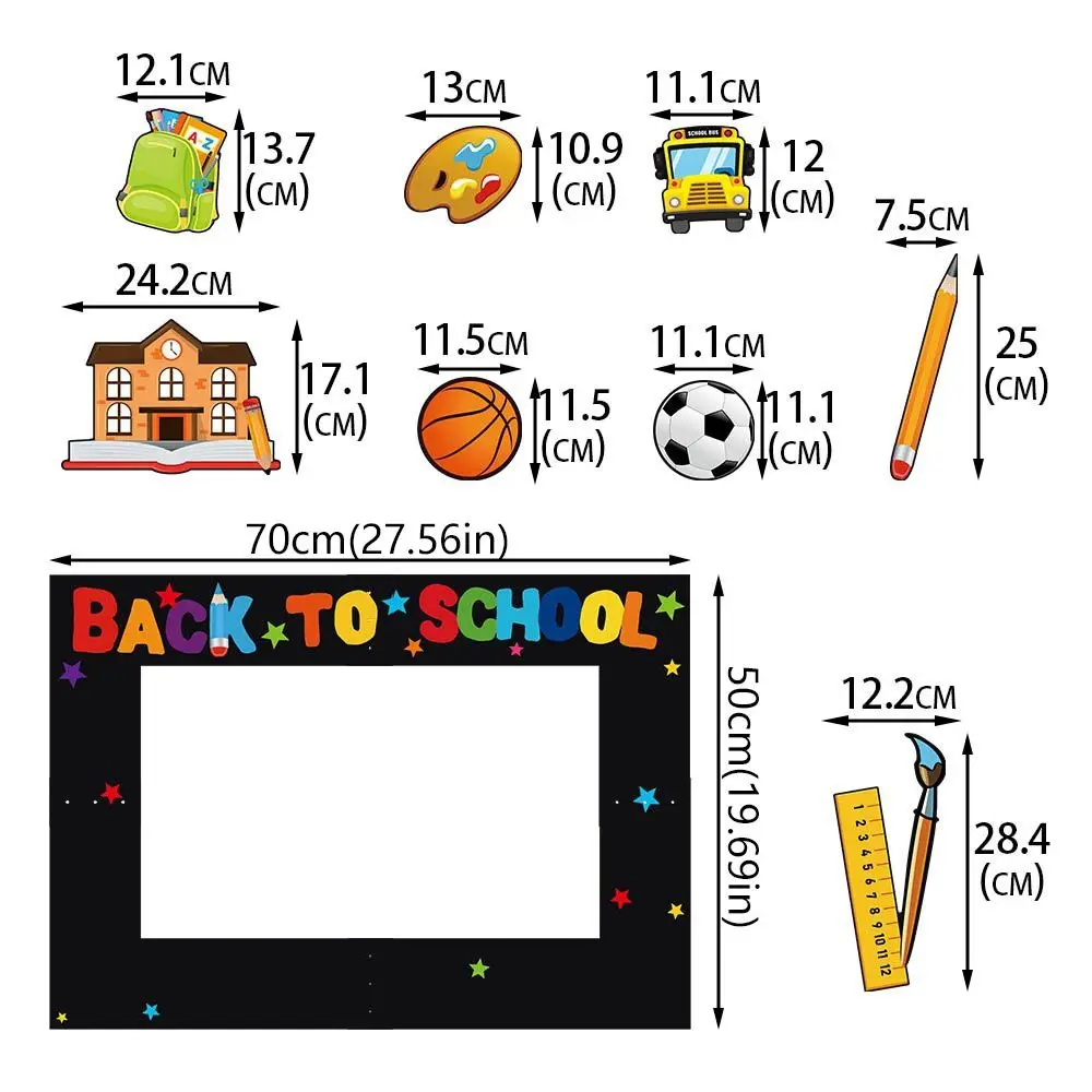 Perlengkapan Foto Musim Sekolah Kembali ke Sekolah Ransel Warna-warni Pulpen Mobil Pesta Bingkai Kertas DIY Kartun Tanda Selamat Datang di Sekolah