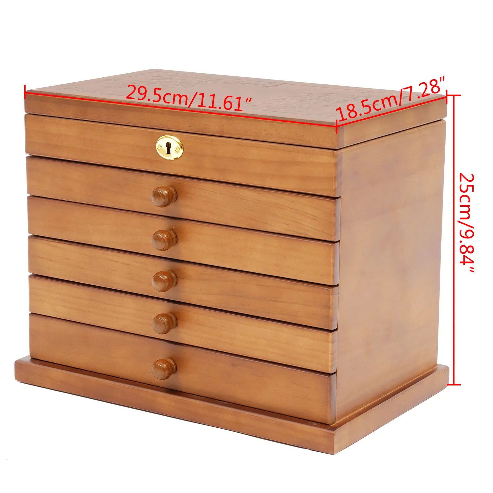 6 Layers Wooden Jewelry Storage Box Vintage Jewelry Organizer Wooden Gift Box Jewelry Case with Drawer