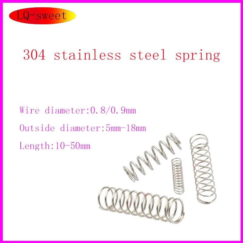 

304 Stainless Steel Compression Spring Wire Diameter 0.8/0.9mm Outside Diameter 5-18mm 10Pcs