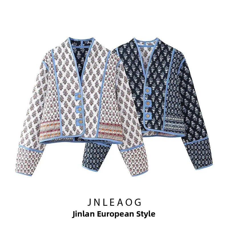 Faionable Jaet de algodón para mujer Street Sle redondo Ne Cierre de cremallera Long Sve con capucha Color puro Ropa bidireccional Floral De...