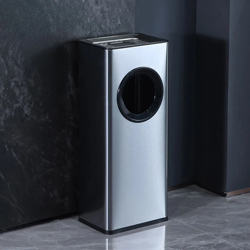 Vertical stainless steel ash bucket Smoking area Smoke extinguisher Hotel trash can with ashtray Bank lobby corridor